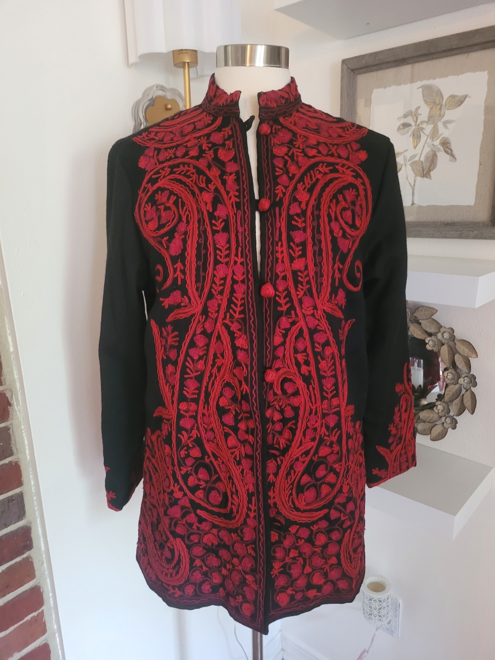 Coldwater Creek Black Jacket with Red Embroidered Accents